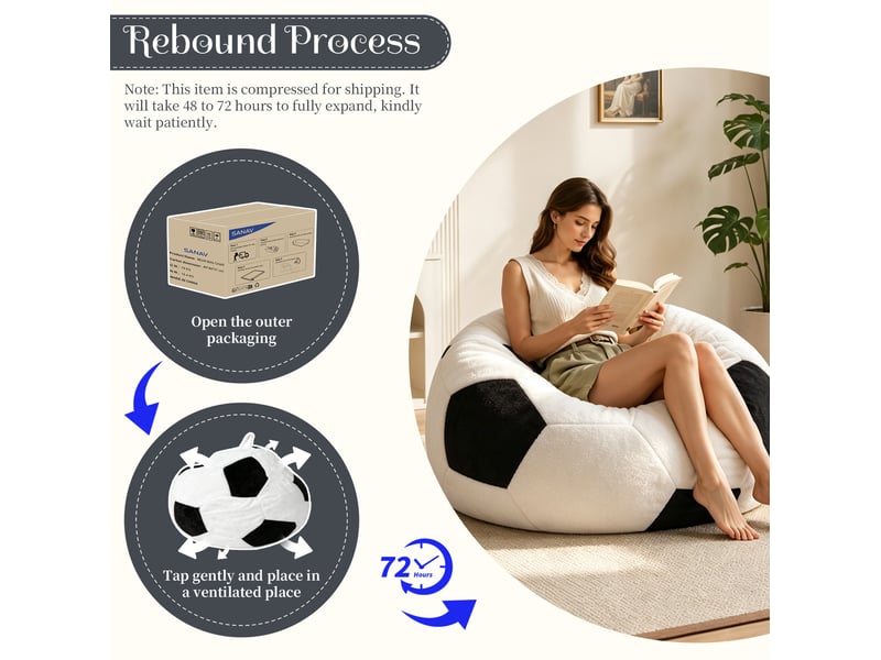  Pouf ballon de football 100x80 cm confort lounge salon, mousse de rembourrage, flanelle,coloris blanc+noir  - Conforama E
