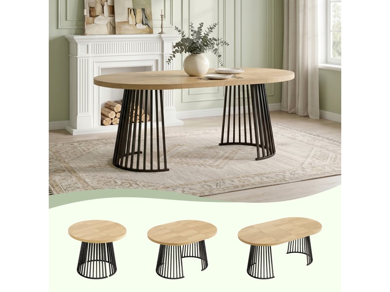 Table à manger extensible 4 à 8 personnes avec plateau épais - pieds métal, style minimaliste mdf chêne - Conforama B