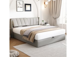 Lit avec rangement 140x190 cm <strong></strong>  <strong></strong> coloris gris
