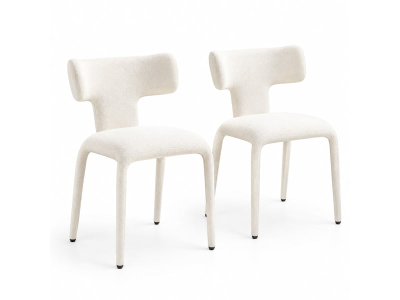  Lot de 2 chaises de salle à manger 53x53x78 cm apricot cream en lin et métal, dossier courbé ergonomique  - Conforama A