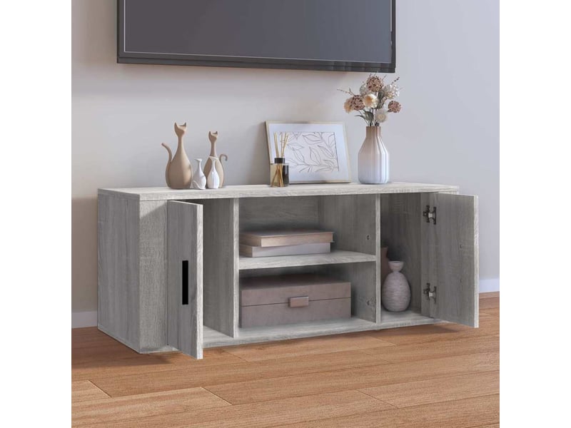  Meuble tv - banc tv - meuble de rangement sonoma gris 100x35x40 cm bois d'ingénierie  - Conforama C