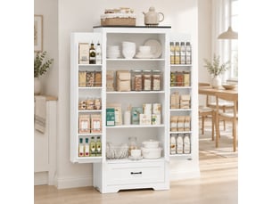 Armoire de rangement cuisine 2 portes et tiroir 80 x 35 x 183 cm evryae