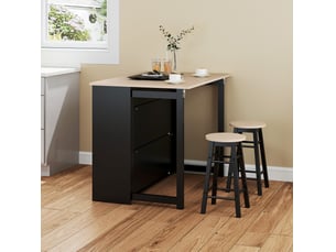 Ensemble table de bar et 2 tabourets, plateau pliant, rangement, noir