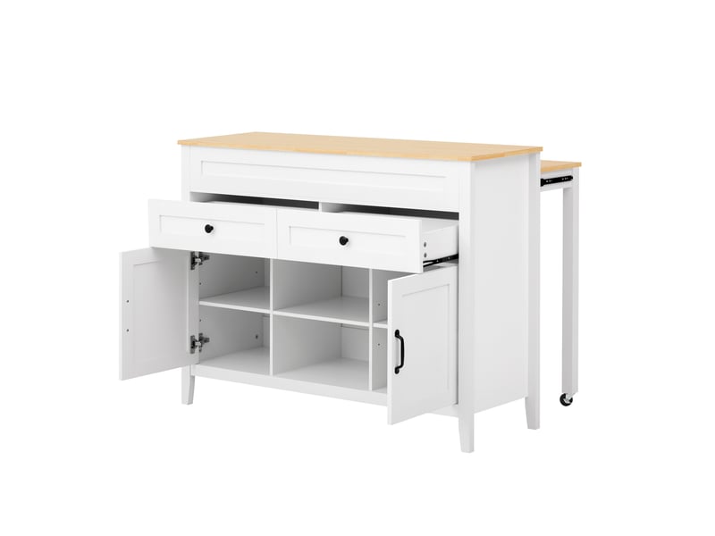 Îlot de cuisine avec table extensible 120x40x92 cm en mdf blanc et bois clair - Conforama D