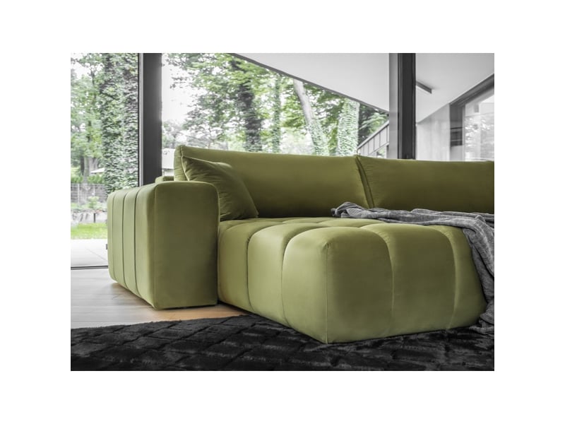  Canapé d'angle bonita convertible 6 places vert caca d'oie effet velours – gauche – 350x175cm  - Conforama D