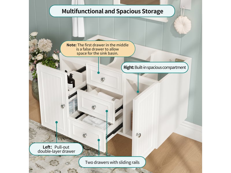 Meuble sous vasque suspendu avec 2 tiroirs, 1 double tiroir et 1 porte, en mdf blanc pour salle de bain, 78,5×46×46,8 cm - Conforama E