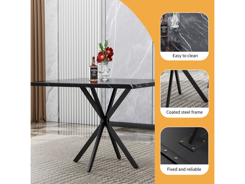  Table à manger carrée,98x98x78 cm,4 à 6 personnes,mdf et métal,noir  - Conforama D