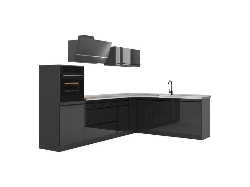 Vicco cuisine en angle, anthracite haute brillanceanthracite, 287 x cm plan de travail marbre - Conforama A