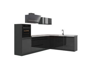 Vicco cuisine en angle, anthracite haute brillanceanthracite, 287 x cm plan de travail marbre