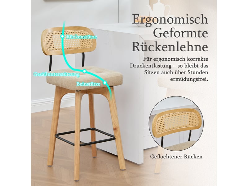 Fauteuil de salon - ensemble de 2 tabourets de bar pivotants à 360°, tabourets de bar de cuisine et de petit-déjeuner, kaki - Conforama C