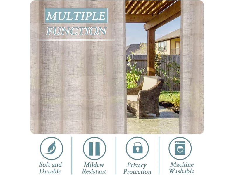  Rideaux d'extérieur à languettes - lot de 2. Rideau occultant imperméable avec fermeture velcro pour tonnelle, terrasse, pergola, h 213 cm x l 132 cm  - Conforama E