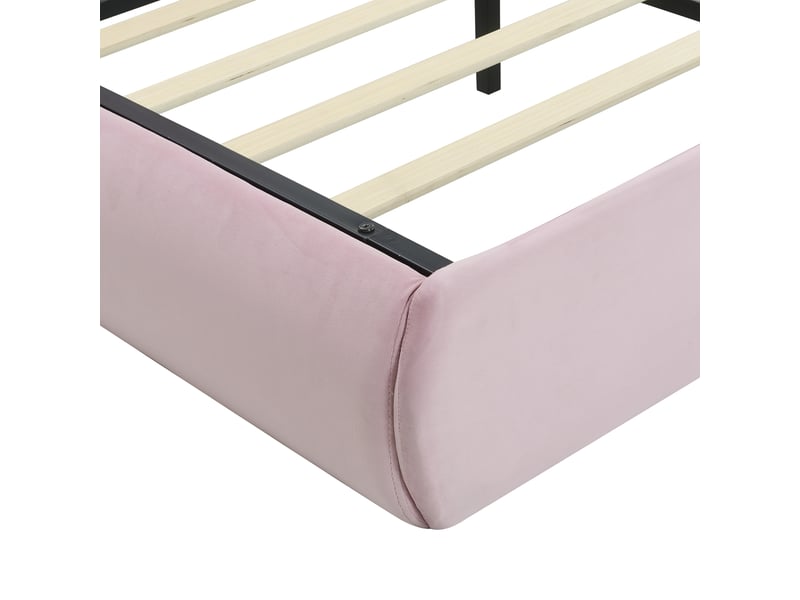  Lit coffre 140 x 200 cm en velours rose avec oreilles de lapin, led et 2 poufs Fay Lum - Conforama E