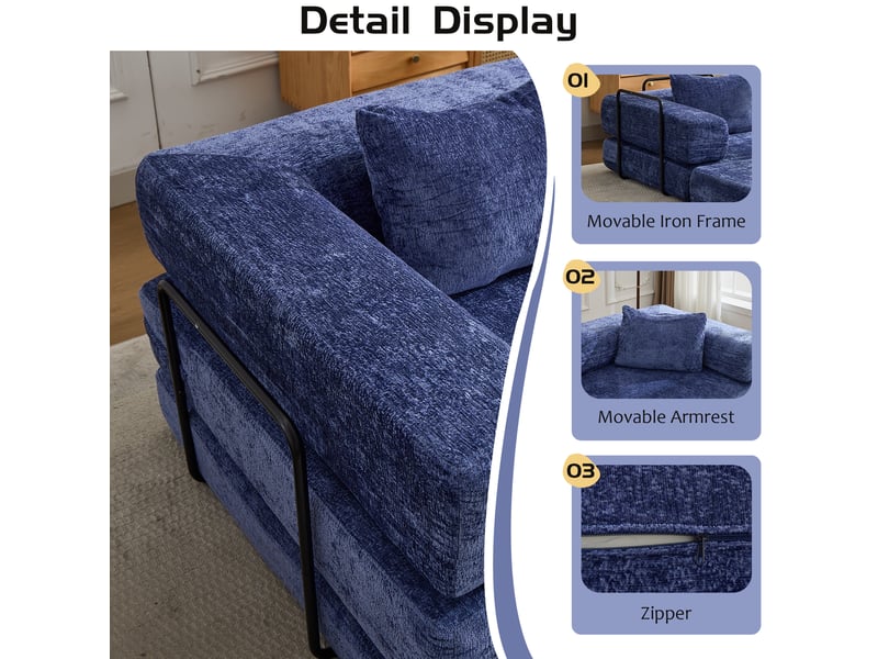  Canapé d'angle, canapé convertible, bleu foncé, pour salon, chambre, pour intérieur, en tissu chenille  - Conforama W