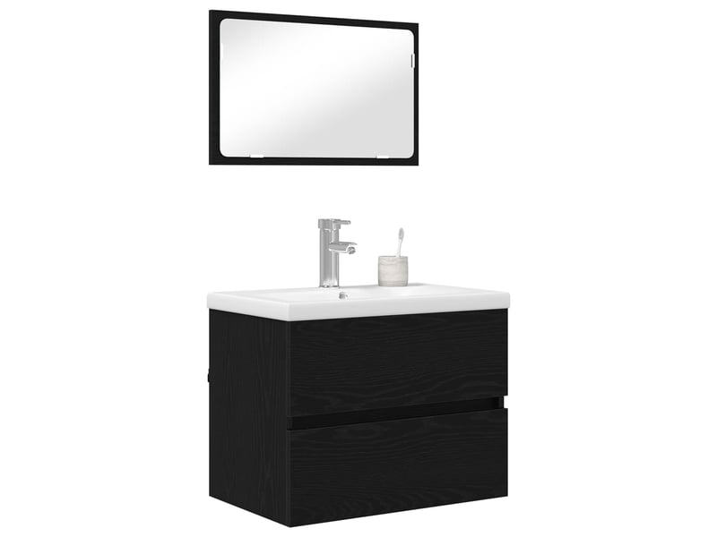 Ensemble de mobilier de salle de bain 3 pièces chêne noir cf64455 - Conforama C