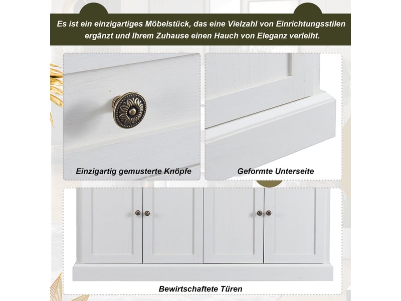 Buffet bas 150x86x40 cm grande capacité 4 portes 2 tiroirs meuble rangement cuisine salon entrée blanc bois naturel - Conforama D