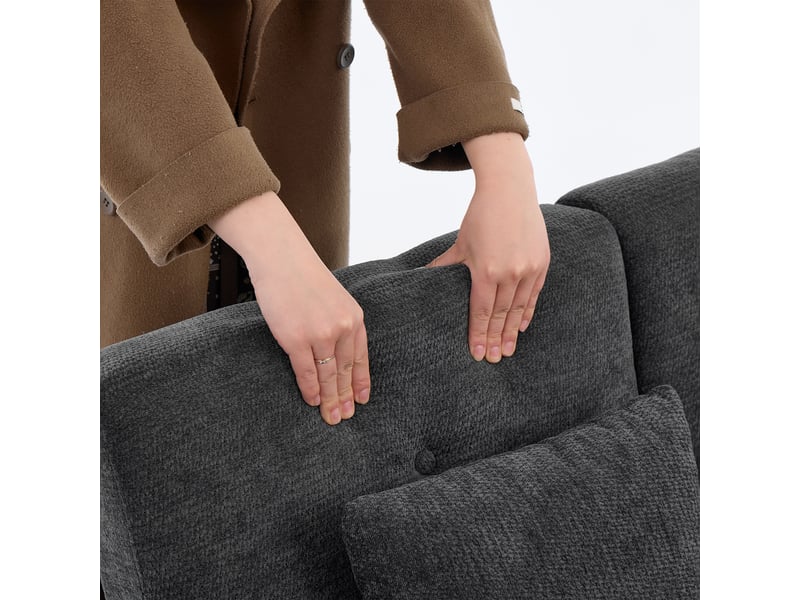  Canapé convertible 3 places, tissu chenille gris avec accoudoirs, canapé lit avec coffre de rangement et tiroirs pour salon moderne  - Conforama E