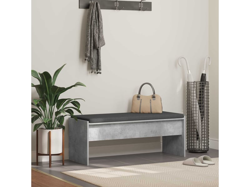 Banc d'entrée, banc interieur avec coussin gris béton 103x38x40 cm  - Conforama B