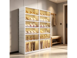 Armoire à chaussures rangement modulable rangement chaussures structure pliable en polypropylène 6 niveaux porte semi-transparente magnétique capacité de 24 paires espace dédié aux bottes roulettes dissimulées et montage sans outils