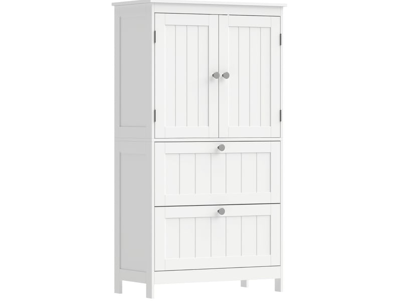  Meuble de salle de bains 60x30x110 cm, 2 portes, 2 tiroirs, rangement réglable, mdf, blanc  - Conforama A
