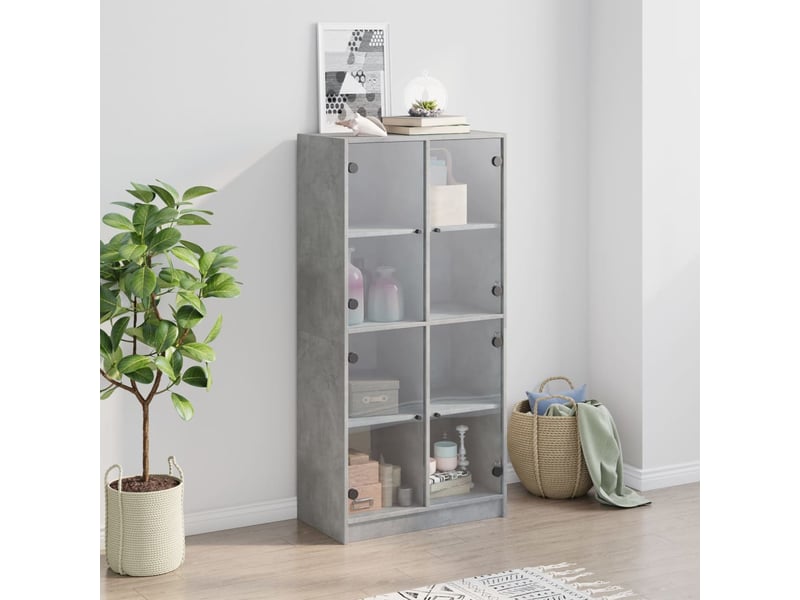  Buffet haut - bahut - meuble de rangement avec portes gris béton 68x37x142 cm bois ingénierie  - Conforama C