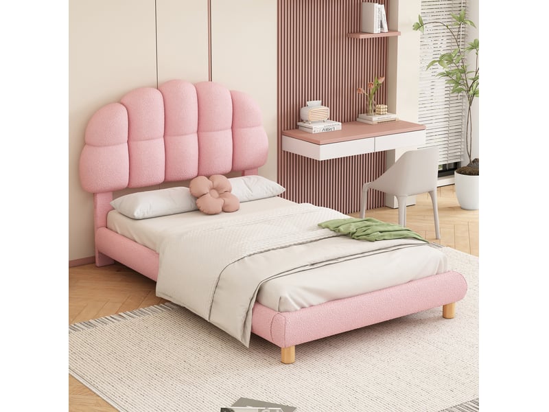  Modenvie lit simple rembourré 90x200 cm - tête de lit réglable, sommier à lattes, sans matelas - rose  - Conforama E