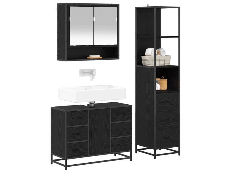 Ensemble de mobilier de salle de bain 3 pc chêne noir cf64357 - Conforama C