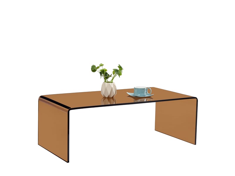  Table basse en verre trempé marron transparent 100 cm, design courbé brillant pour votre salon au quotidien  - Conforama A