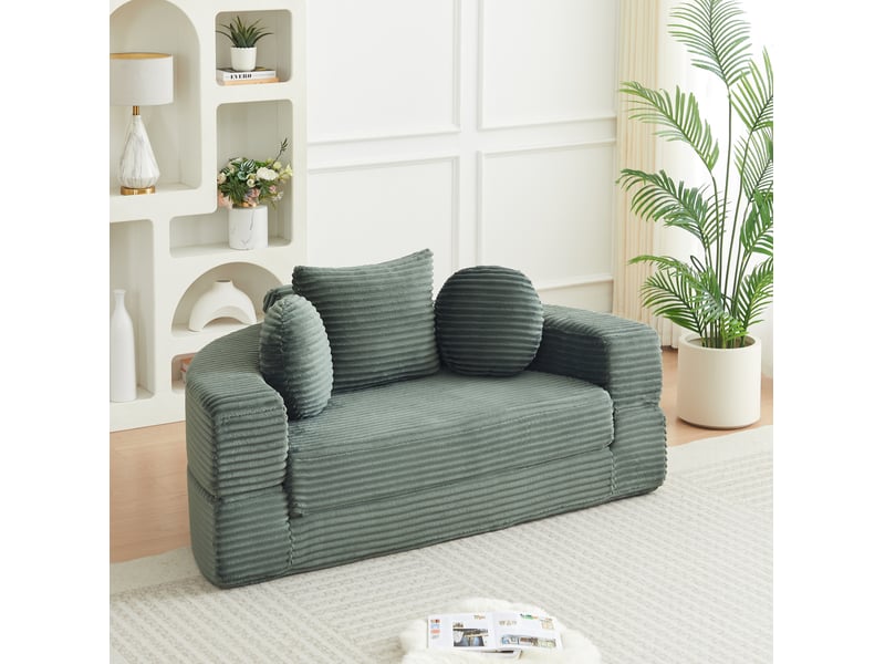  Canapé convertible 4 en 1 compressé, 180x92x84 cm en mousse confort et velours côtelé couleur vert, simple  - Conforama D