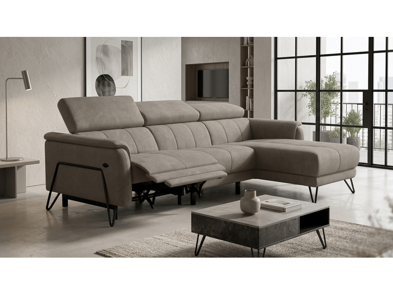  Canapé d'angle 4 places roden avec relax, tissu velours beige RODEN - Conforama B