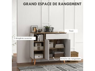 Meuble de rangement buffet cuisine 1 tiroir 1 placard double porte 3 étagères réglables blanc 95 x 35 x 85 cm