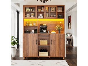 Buffet de cuisine 4 portes 0 tiroir - 140 cm noyer led mdf