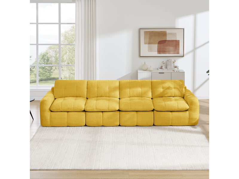 Canapé droit modulable 4 places en chenille jaune – 334 x 97 x 68 cm Fay Lum - Conforama B