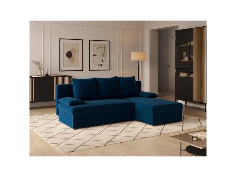  Canapé d'angle bleu nuit 3 places compact avec coffre 206x90x146cm gina  - Conforama B