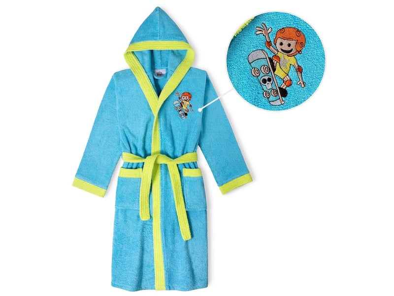  Peignoir de bain enfant interbaby taille 10-12 ans - turquoise - coton éponge 00515-T10-12-30 - Conforama A