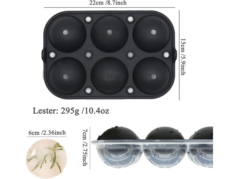 Bacs à glaçons ronds avec entonnoir - 6 grandes boules de glaçons de 6,35 cm - Conforama B