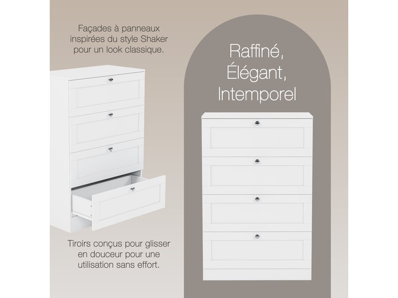  Commode altino 4 tiroirs, chambre, rangement vêtements, meuble, 99x65x36cm, blanc 3332181 - Conforama W
