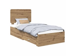 Lit adulte, lit simple, cadre de lit chêne artisanal 90x200cm bois d'ingénierie cf5716