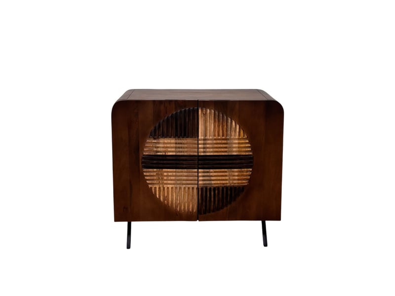 Buffet à 2 portes en bois de manguer couleur noyer avec pieds noirs - Conforama A
