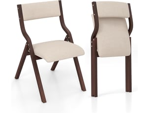 Ensemble de 2 chaises de salle à manger pliantes, chaises de table en bois avec siège rembourré, dossier en tissu de lin (marron)