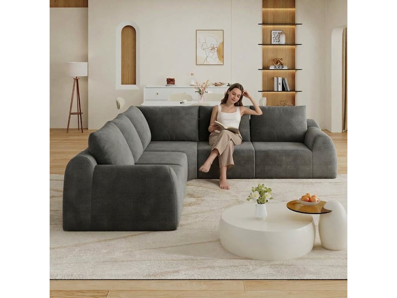 Canapé 5 places gris foncé en tissu chenille 267 cm sans montage - Conforama D