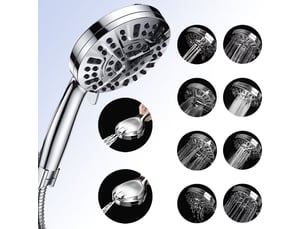 Douchette haute pression 8+2 modes – pommeau de douche à main avec tuyau inox 1,5 m, réglages de pulvérisation multiples