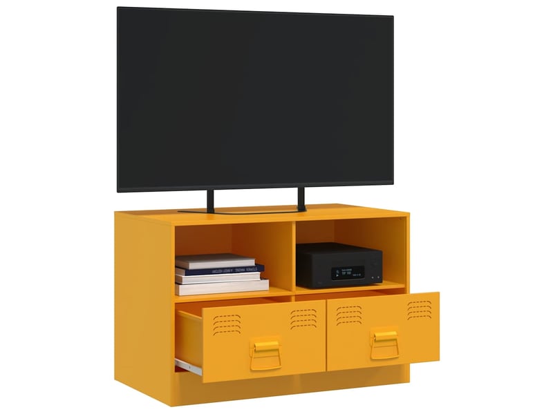  Meuble tv - banc tv - meuble de rangement jaune moutarde 67x39x44 cm acier  - Conforama E