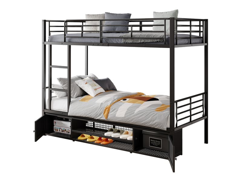  Modenvie lit superposé 90x200 cm - rangement chaussures intégré, barrières de sécurité - sans matelas - noir  - Conforama A