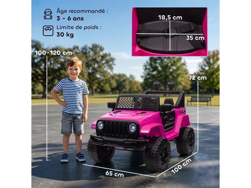  Voiture électrique enfant propulsion arrière 12 v 5 kmh max. Télécommande effets lumineux sonores 100x65x72cm rose  - Conforama E