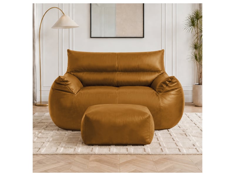 Fauteuil pouf avec repose-pieds, soutien ergonomique et base antidérapante, en tissu technique marron - Conforama C