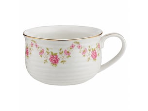 Tasse de petit-déjeuner en céramique, fleurs roses, 14 × 7,8 cm