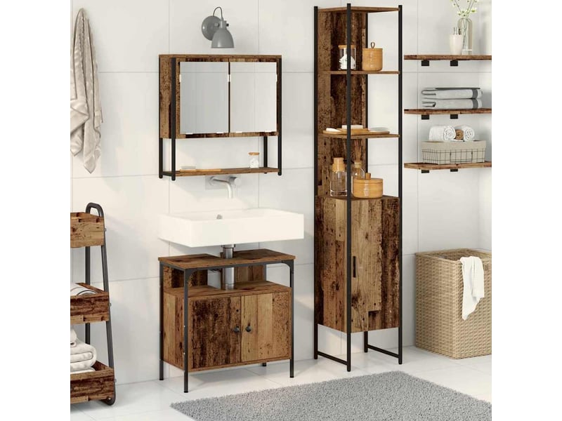 Ensemble de mobilier de salle de bain 3 pc bois ancien cf64255 - Conforama B