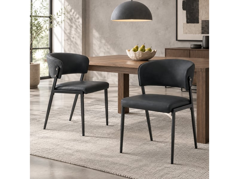  Chaise rembourrée à dossier ergonomique en pu et métal noir  - Conforama D