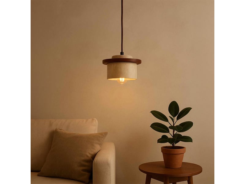  Suspension design en travertin et bois effet noyer iris  - Conforama B