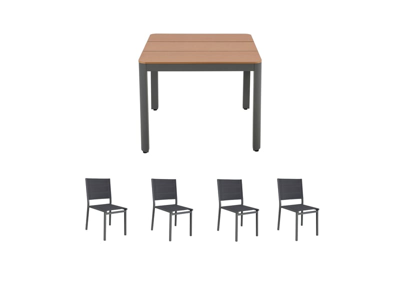  Ensemble table de jardin carrée 90x90x75cm + 4 chaises gris - mimizan  - Conforama A